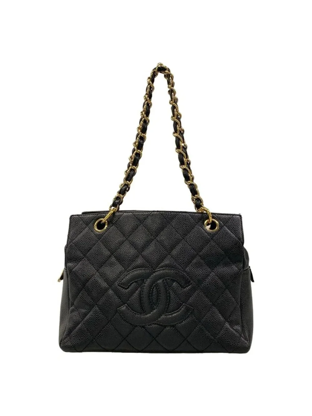 Chanel Shoulder Bag Petit Timeless Tote Quilted Black Chain Gold